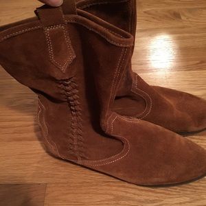 Brown Suede Flat Boots